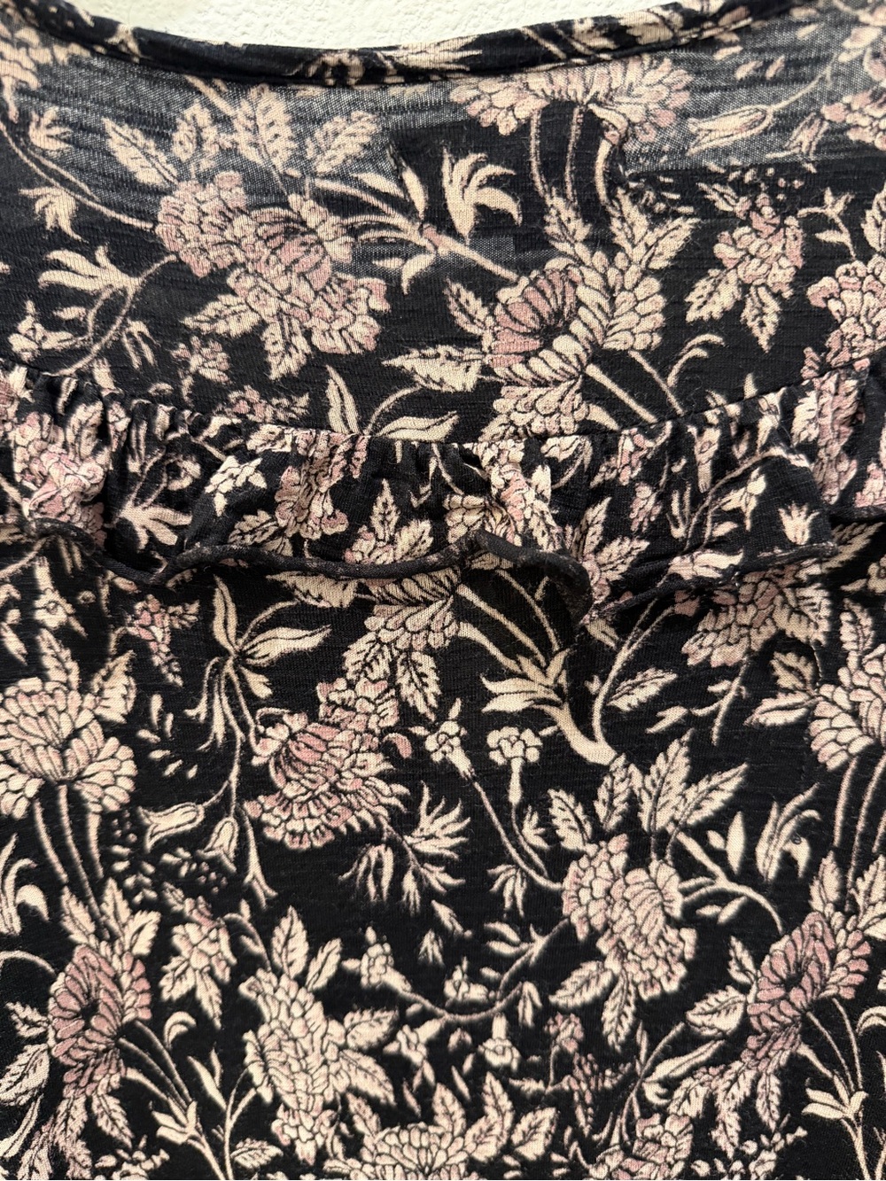 Lucky Brand Raw Edge Ruffle Floral Blouse 2XL Woodblock Boho Keyhole Top - Picture 7 of 12